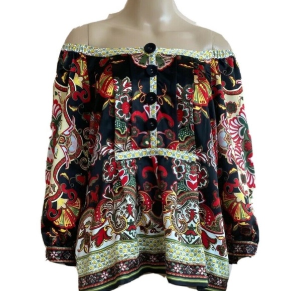 I.C.E Size 14 Off the Shoulder Black Floral Top - Picture 1 of 8